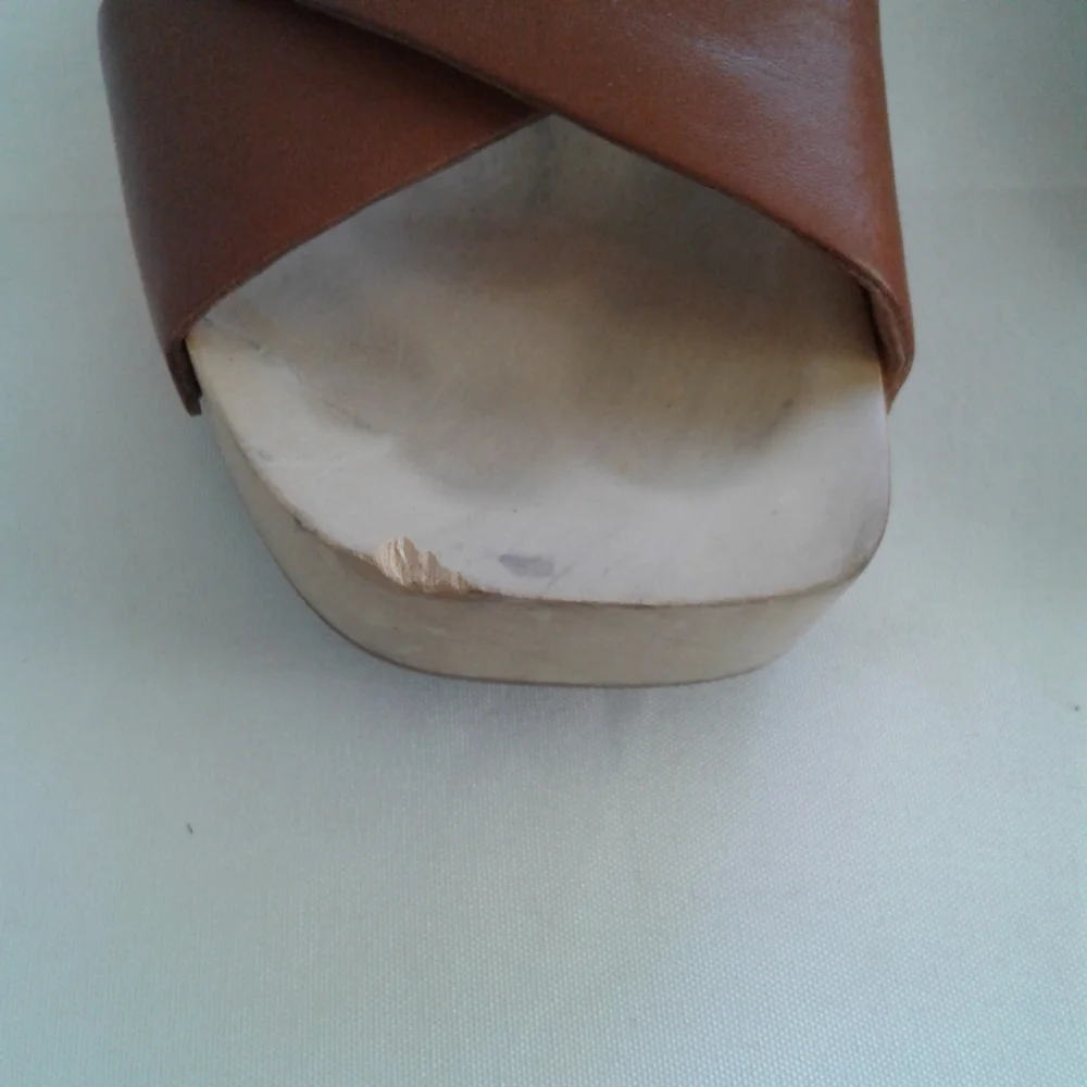 Madewell Brown Leather Wood Platform Slingback Sandals Size 6 MC706